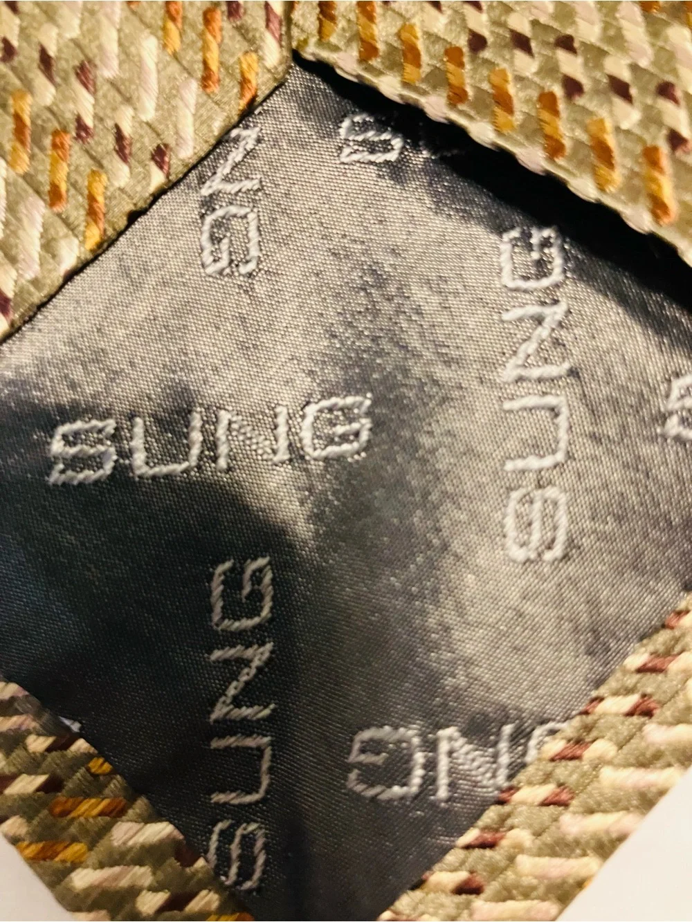 Alfred Sung Italian Silk Tie Necktie brown Gold Vintage